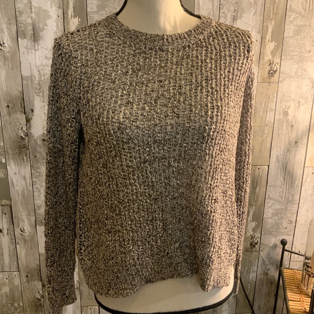Eileen Fisher cotton open knit crew neck sweater. Size XS